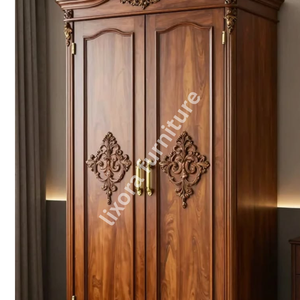 Luxury Handcrafted Solid Wood 2 Door <b>Wardrobe</b> Ornate Botanical Carving Premium Finish Armoire - Product Image 3