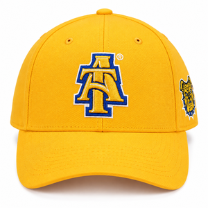หมวกเบสบอลปักลายทอง NC A&T State University แบบขายส่งสั่งทำได้ หมวกกีฬาทรงโค้งสำหรับมหาวิทยาลัยและวิทยาลัย - Product Image 1
