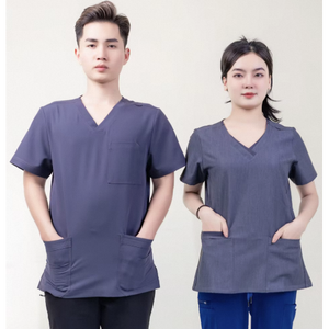 ชุดสครับโรงพยาบาลคอวีปรับแต่งได้พร้อมเครื่องแบบแขนสั้นหรือยาวสำหรับเจ้าหน้าที่โรงพยาบาล - Product Image 2