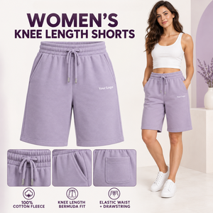 <b>Womens</b> Cotton Fleece Eco-Friendly Quick Dry Breathable Bermuda Shorts Knee Length Elastic Drawstring Waist Side Pockets Regular - Product Image 3