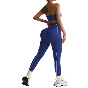 Custom Private Label Cross Waist <b>Flare</b> <b>Leggings</b> Gym Yoga Set Scoop Neck Twist Solid Front Sports Bra High Stretch Breathable - Product Image 3