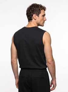 <b>Men's</b> Black Sleeveless <b>Tank</b> <b>Top</b> O-Neck Solid Color Knitted Casual Wear - Product Image 2