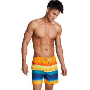 Men's Striped <b>Board</b> Shorts Quick Dry Drawstring Swim Trunks Mid Waist Casual Beach Wear Short Shorts 100% Polyester - Product Image 1
