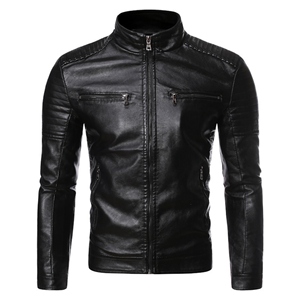 Brown Custom Made Breathable Eco-Friendly Men's Slim Fit Zip-Up Leather Jacket Stand Collar Nylon/Cotton Shell <b>Canvas</b> for Winter - Product Image 3