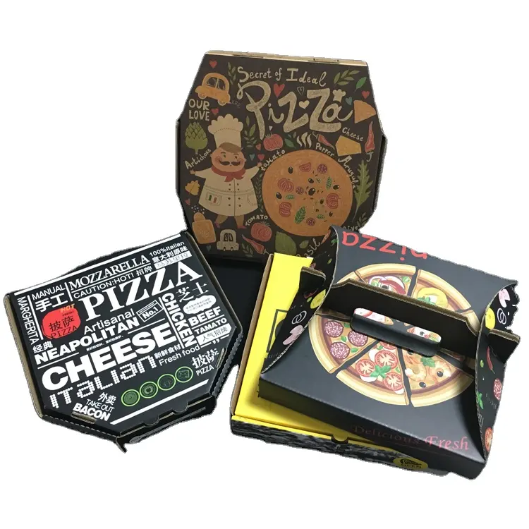 Sıcak satış ucuz ekle katlanabilir şablon lüks Pizza kutuları çeşitli tip Pizza kutusu geri dönüştürülebilir