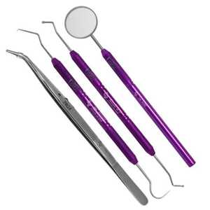 Kit d'examen dentaire premium 4 pièces en acier inoxydable : miroir, sonde exploratrice, pinces, instruments de diagnostic dentaire de base CE Salaar - Product Image 1