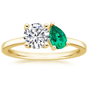 Anillo de Compromiso Toi Et Moi con Diamantes y Piedra Verde en Forma de Pera y Redonda - Product Image 2
