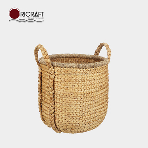 CAVIANA Oval Tote Water-hyacinth Storage Basket with braided handles along side