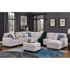 Divano soggiorno Eric 9 pezzi imbottito componibile con pouf - Product Image 1