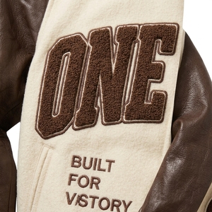 Premium <b>Cream</b> Brown <b>Jacket</b> Custom Letterman <b>Jacket</b> Wool Leather Sleeve Racing Streetwear Bomber - Product Image 4