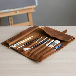 Organizador de Pinceles de Cuero Genuino Enrollable con Múltiples Bolsillos, Bolsa de Almacenamiento para Artistas, Personalización de Marca, Precio de Mayoreo Directo de Fábrica - Product Image 2
