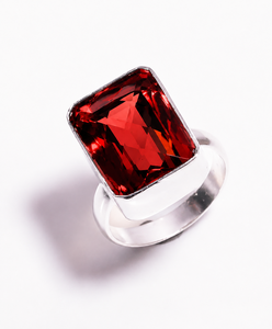 Red Garnet Sterling Silver <b>Ring</b>, Rectangle Garnet Statement <b>Ring</b>, Handmade 925 Silver Gemstone <b>Ring</b>, January Birthstone Gift - Product Image 1