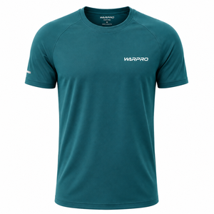 T-shirt sport uni bleu sarcelle WARPRO pour homme, manches courtes, tricoté en polyester respirant et à séchage rapide, col rond, 140g - Product Image 1