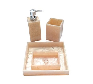 Designer Black & White Resin Four-piece Eco-friendly Square <b>Bath</b> Accessories Set with Marble Effect Soap Pump Tray Bathroom Set - Product Image 6