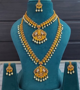 Premium Quality <b>South</b> <b>Indian</b> Temple <b>Jewellery</b> Set Beautiful Necklaces With Earrings And Maang Tikka Ideal For Festive Occasions - Product Image 1