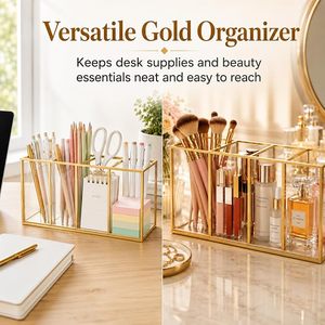 Expositor Rectangular de Metal Dorado de Lujo con 4 Compartimentos, Organizador Decorativo de Mesa, Centro de Mesa Geométrico Moderno para el Hogar - Product Image 2