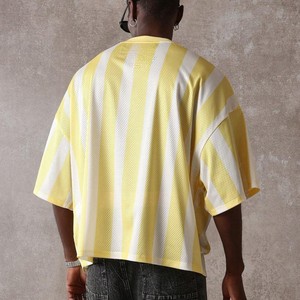Camiseta Deportiva de Malla a Rayas de Gran Tamaño para Hombre, de Alta Calidad, Manga Corta, con Estampado de Número, Estilo Urbano, Transpirable, de Algodón - Product Image 2
