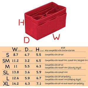 Large Red Felt <b>Bag</b> Organizer Insert for Tote Purse 14-Pockets Purse Insert with <b>Charms</b> - Product Image 2