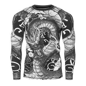 Vente en gros d'usine Rash Guard pour hommes Logo personnalisé Chemise de compression à manches longues Vêtements de sport pour MMA BJJ Anti-UV Respirant - Product Image 2