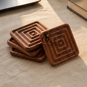3D Grooved Wooden <b>Coasters</b>. Multi-Colour Square Shape Spiral Design <b>Drink</b> Mats <b>For</b> Modern Kitchen And Tea Table Decoration - Product Image 4