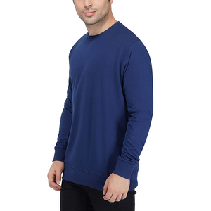 เสื้อสเวตเชิ้ตผู้ชายแบบเปล่าสำหรับขายส่ง OEM ผ้าเฟรนช์เทอร์รี่หนานุ่ม คอกลม สีน้ำเงินกรมท่า พร้อมขอบยางยืด - Product Image 5