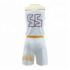 Ensemble de maillots de basket-ball sublimés personnalisés, blanc et jaune, col en V, sans manches, uniforme à séchage rapide, pour hommes adultes, toutes saisons - Product Image 3