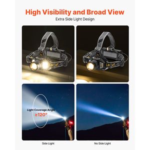 Linterna frontal LED brillante recargable con 16 modos de iluminación, linterna frontal ligera con diadema ajustable de 90 grados - Product Image 3