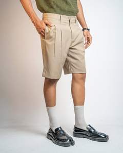 Men's <b>Mid</b> Waist Tailored Pleated Wrinkle-Free Bermuda Shorts Cotton Twill Cuffed Hem Casual Chino OEM ODM Wholesale Manufacturer - Product Image 2