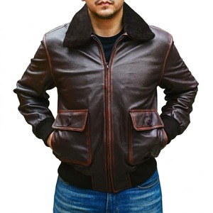 Chaqueta Bomber de Lona y Cuero Genuino para Hombre, Forro de Piel Sintética, Cierre de Cremallera Frontal, Resistente al Viento, Estilo Motero, Personalizable - Product Image 4