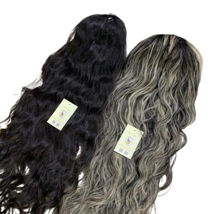 Pas de dentelle perruque 100% cheveux humains vietnamiens brut naturel ondulé naturel noir point culminant U partie perruque - Product Image 1