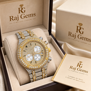 Montre chronographe mécanique de luxe bicolore en moissanite glacée avec mouvement ETA, bracelet en acier inoxydable, cadran rond 41 mm pour homme - Raj Gems - Product Image 1