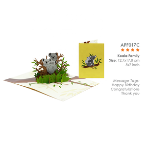 Carte pop-up 3D sur le thème de la famille koala, cartes de vœux faites à la main avec enveloppe, cartes de vœux 3D pour occasions spéciales, design animal - Product Image 3