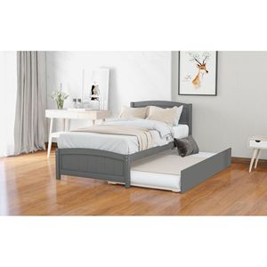 Letto a piattaforma in legno per una persona con letto estraibile, colore grigio - Product Image 1
