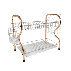 Scolapiatti Cromato a 2 Livelli a Forma di R da 16 Pollici, Pratico Scolapiatti con Vassoio Raccogli Acqua - Product Image 1