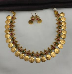 Designer Antique Gold Coin <b>Necklace</b> Temple Lakshmi <b>Ruby</b> Stone Ethnic Bridal Wedding Party Wear Jewelry Wholesale Set For Women's - Product Image 3