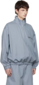 Blouson bomber bleu clair pour homme, col montant, coupe-vent, polyester, style workwear, fermeture éclair, coupe classique, pour l'automne - Product Image 3