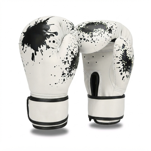 Gants de boxe verts en PU avec imprimé goutte de peinture noir, fermeture Velcro, protège-poignets, gants d'entraînement pour adultes, conception à doigts complets - Product Image 2