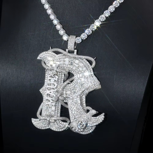 Collar con colgante de letra R para hombre, plata 925, moissanita, con incrustaciones, collar llamativo con inicial de lujo, regalo para él, joyería elegante - Product Image 4