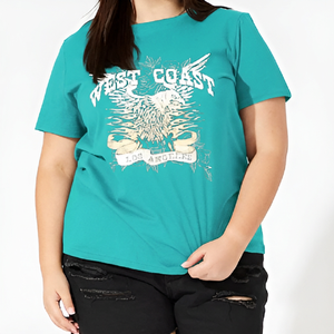Camiseta Azul Urbana para Mujer con Opción de Logotipo Personalizado, Cuello Redondo, Manga Corta, Corte Regular, 100% Algodón, Secado Rápido, Diseño Estampado - Product Image 6