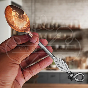 Ensemble de couverts en cuivre forgé à la main avec étui en cuir, 4 pièces, ustensiles de camping, cuillère, fourchette, couteau, ensemble de repas rustique pour l'extérieur - Product Image 3