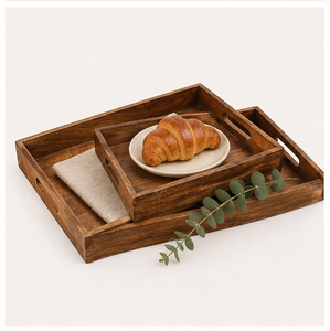Handcrafted Rectangular Mango Wood Serving <b>Tray</b> With Cutout Handles Durable Rustic Decorative <b>Tray</b> For Coffee Table <b>Breakfast</b> - Product Image 4