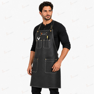 Tablier unisexe en cuir noir Tigerwear avec quatre poches, motif gaufré, fermeture à boutons-pression, manches courtes, pour restaurants et bars - Product Image 2