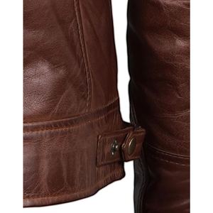 Veste en cuir d'agneau véritable marron pour homme, col montant, fermeture éclair, style moto décontracté, manteau d'hiver - Product Image 5