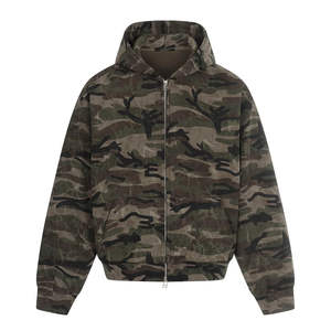 Sweat-shirts unisexes à capuche zippés en coton 100% avec broderie et impression en relief, style Y2K vieilli, motif camouflage rétro, sur mesure - Product Image 1