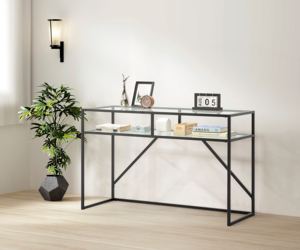 Table console au design industriel moderne, verre trempé, tube en fer électro-plaqué, double couche, meubles de salon, salons - Product Image 4