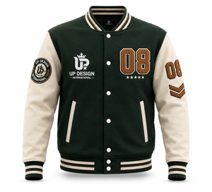 เสื้อแจ็คเก็ตเบสบอลแบบ Varsity Letterman สำหรับผู้ชาย ทำจากผ้าขนสัตว์ แต่งแขนเสื้อแบบตัดกัน ปักลายหนัง PU บุด้วยโพลีเอสเตอร์ รับผลิตแบบ OEM ODM - Product Image 1