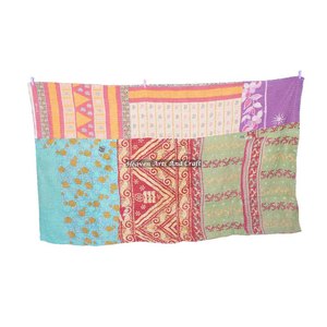 Indian Hand <b>Stitch</b> Fine Quality Reversible Cotton Kantha Quilts <b>Throws</b> Indian Reversible Hand Stitched Heavy <b>Throw</b> Old Sari - Product Image 1