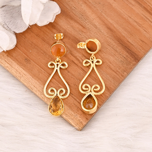 <b>Citrine</b> Hydro Gemstone Gold Plated Brass Drop Earrings Trendy Handmade Fashion Jewelry for Women Wholesale Lot 10 Pairs - Product Image 5