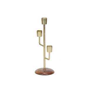 Jaffsexports – Nouveau support de bougie portable fait main, écologique, à trois bras, base en bois, décoration d'intérieur, métal durable - Product Image 2