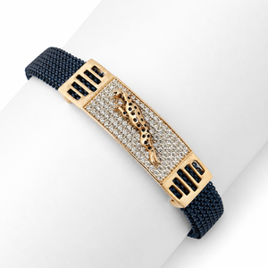925 Sterling <b>Silver</b> Solid Gold Panther Cubic Zirconia Bracelet High Polish Braided Cord Luxury <b>Mens</b> Unisex for Wedding Party Dai - Product Image 2